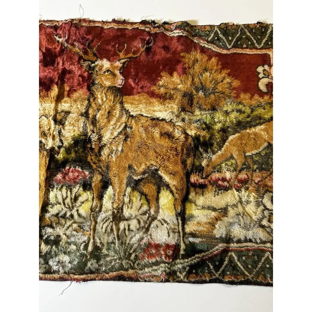Vtg Deer Family Wall Tapestry Hunting Lodge Decor Hanging Rustic Cabin Woodland